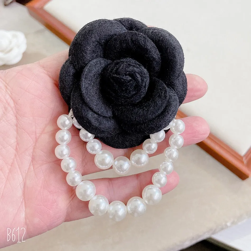Fashion Women Elegant Korean Style Camellia Pearl Brooches