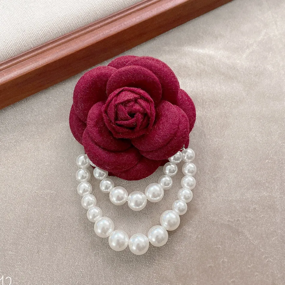 Fashion Women Elegant Korean Style Camellia Pearl Brooches