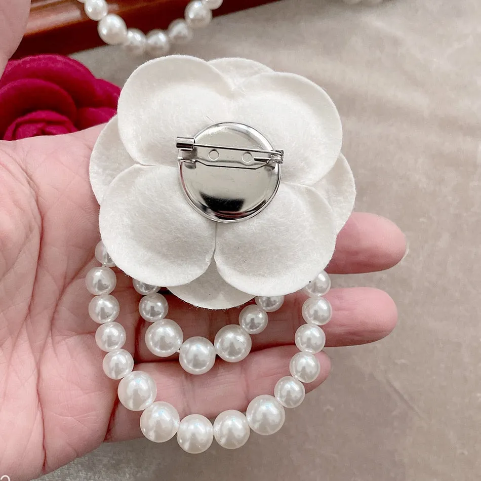 Fashion Women Elegant Korean Style Camellia Pearl Brooches