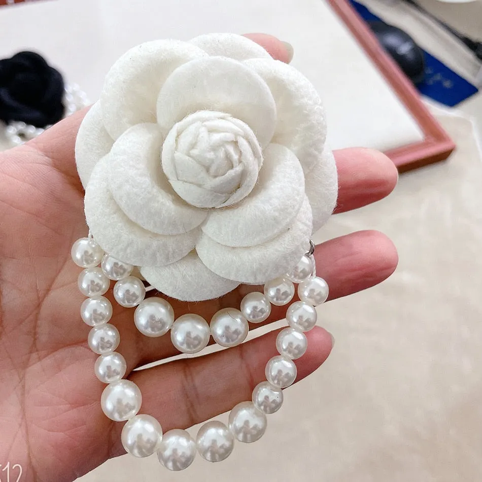 Fashion Women Elegant Korean Style Camellia Pearl Brooches