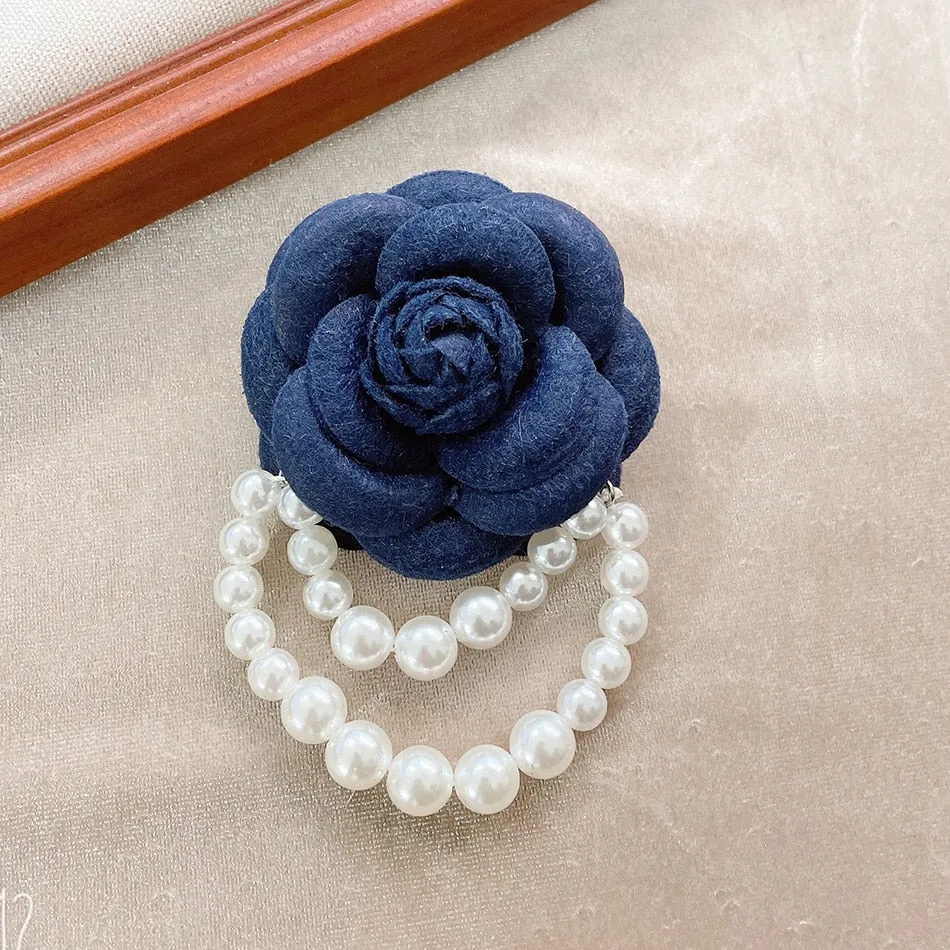 Fashion Women Elegant Korean Style Camellia Pearl Brooches