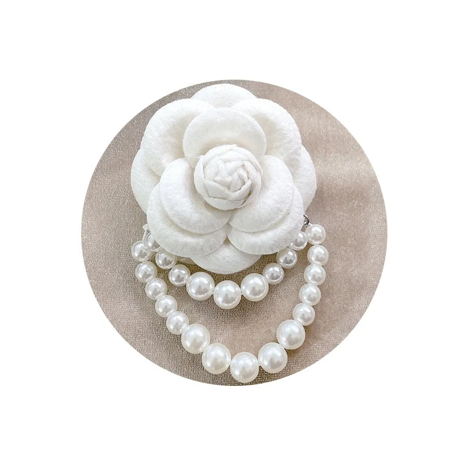 Fashion Women Elegant Korean Style Camellia Pearl Brooches