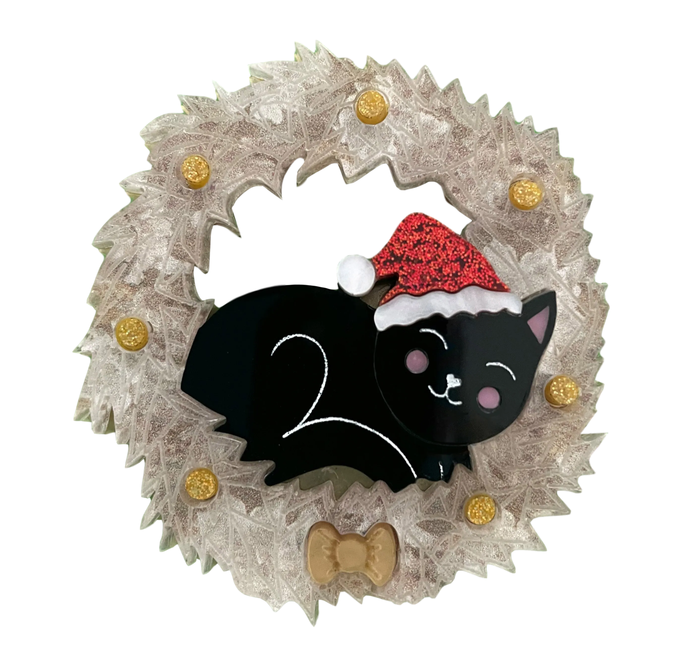 Felicity the Christmas black kitty - Brooch - Set of 4