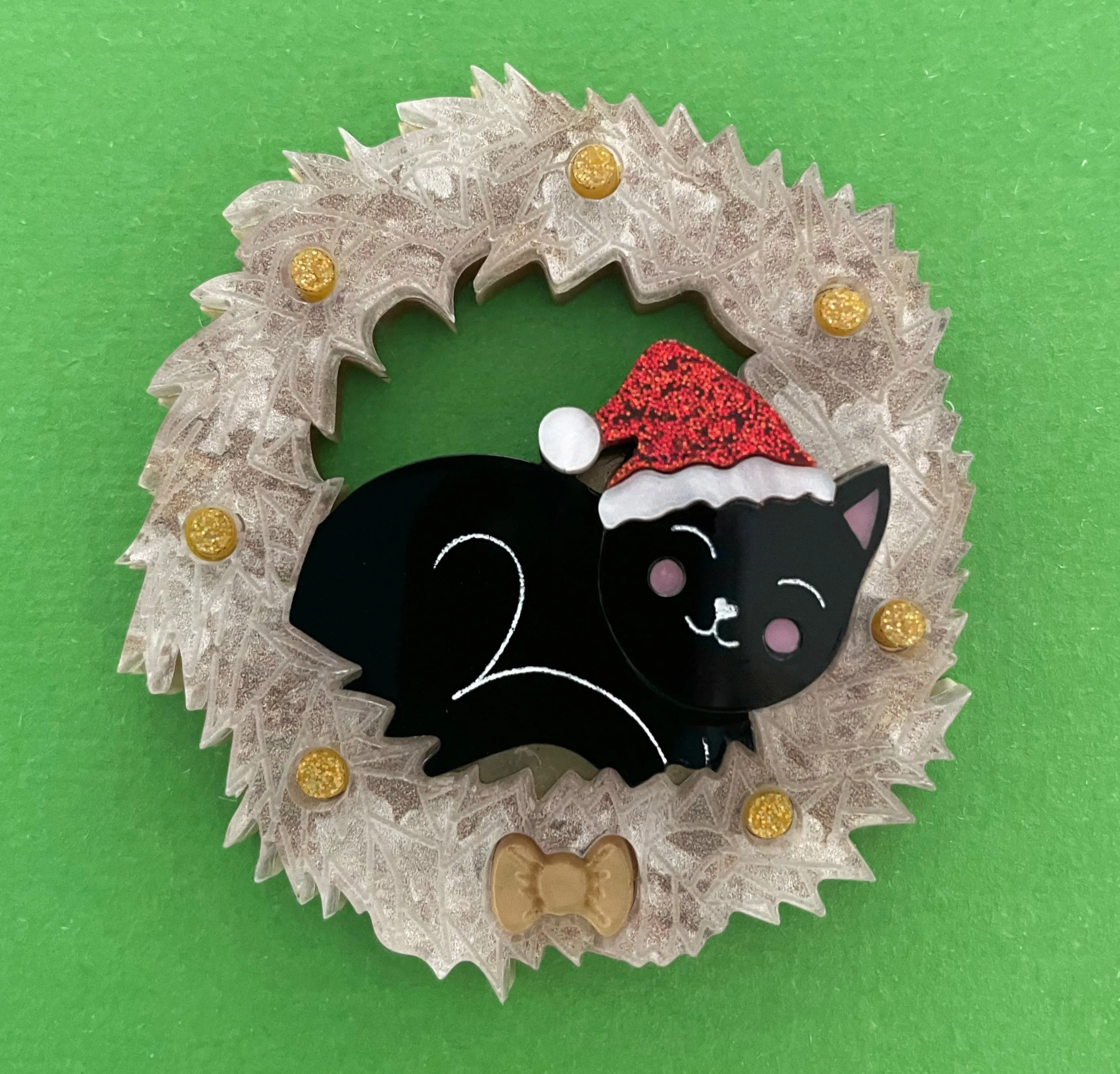 Felicity the Christmas black kitty - Brooch - Set of 4