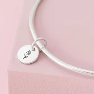 Flower Sterling Silver Charm Bangle