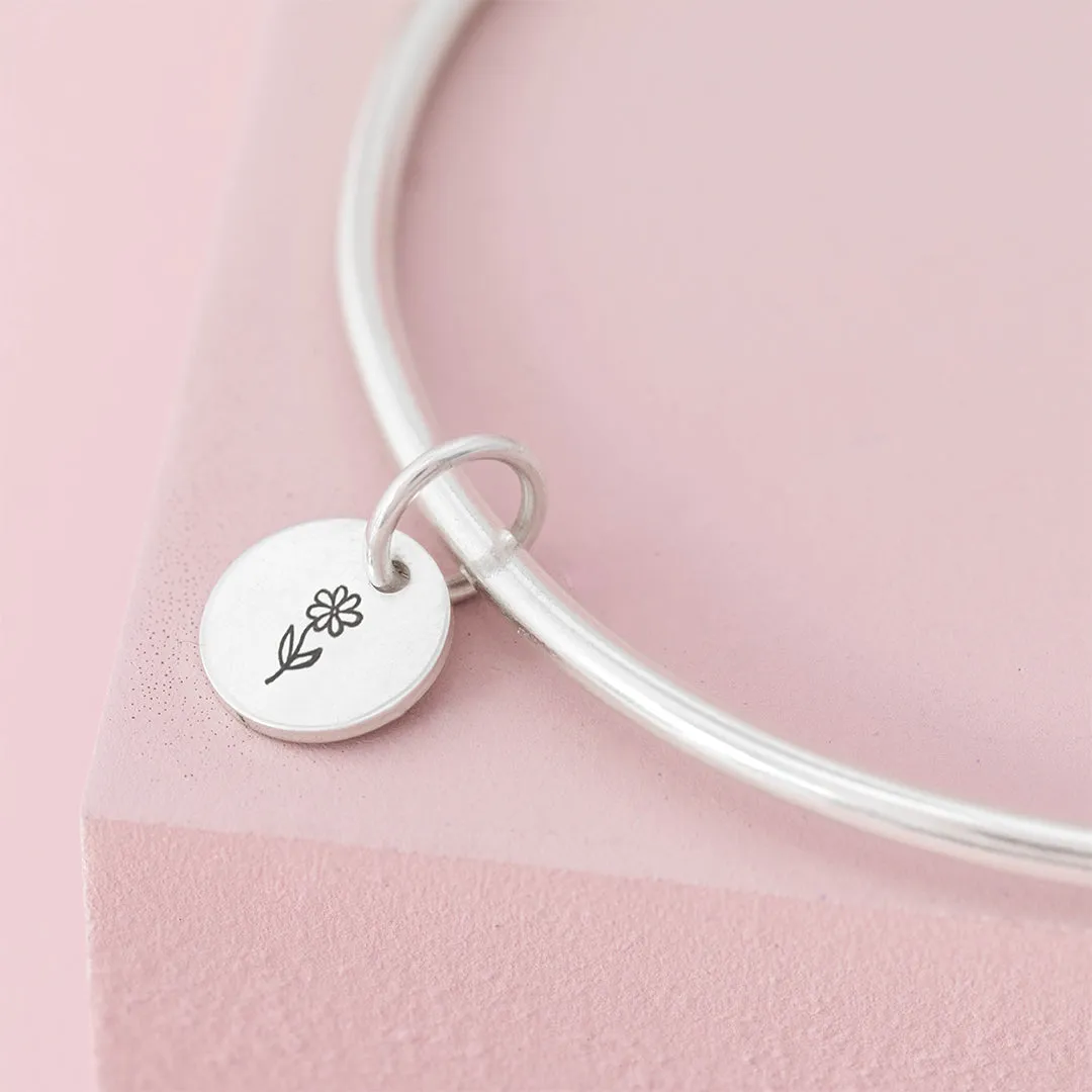 Flower Sterling Silver Charm Bangle