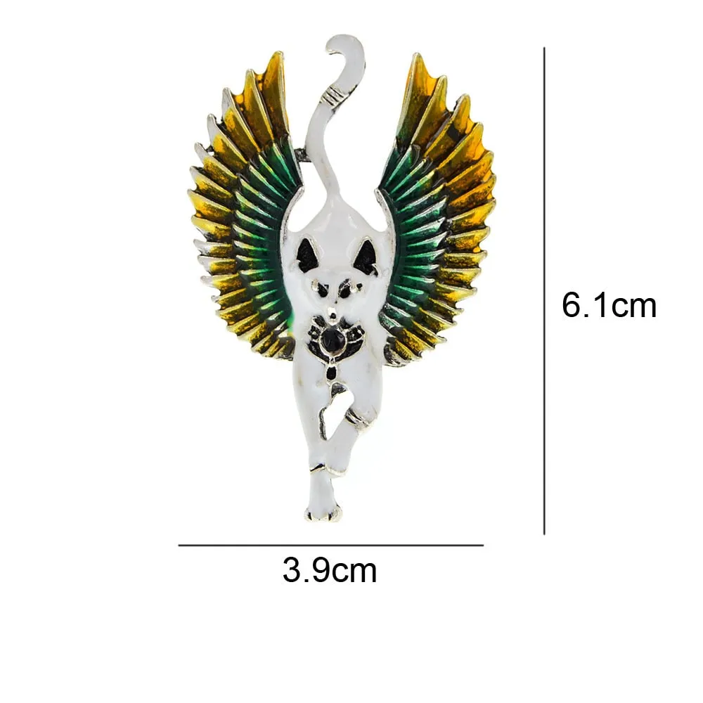 Flying Angel Cat With Wings Brooches Enamel Ferocious Animal Brooch