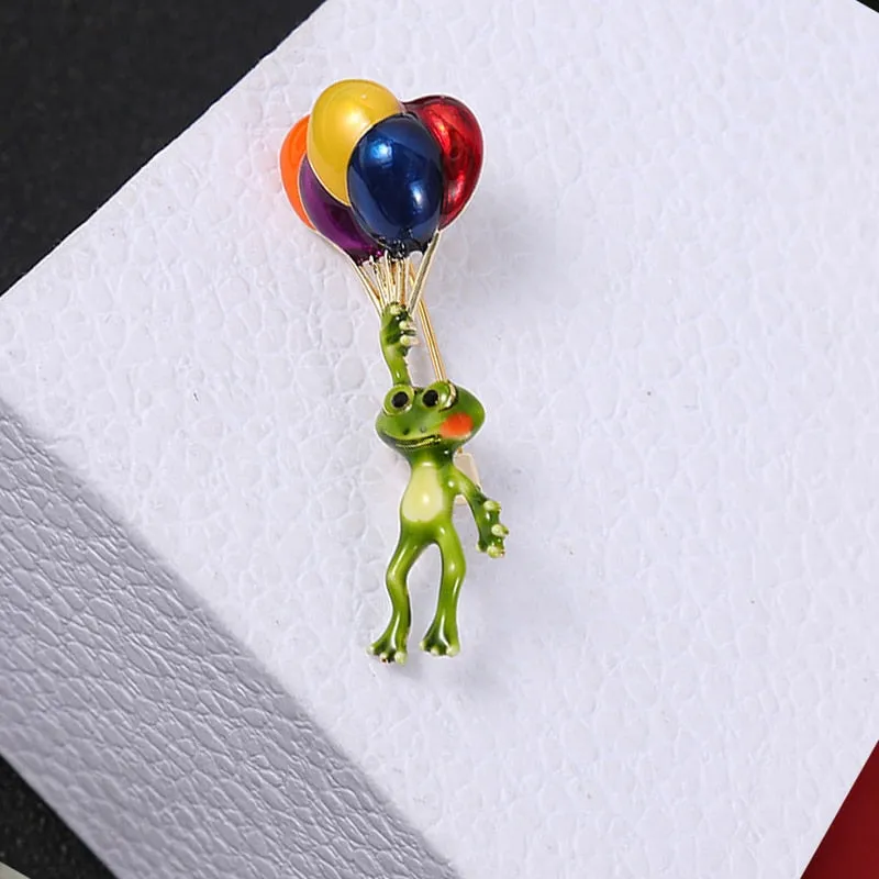 Funny Balloon Frog Brooches Animal Colorful Balloons Brooch