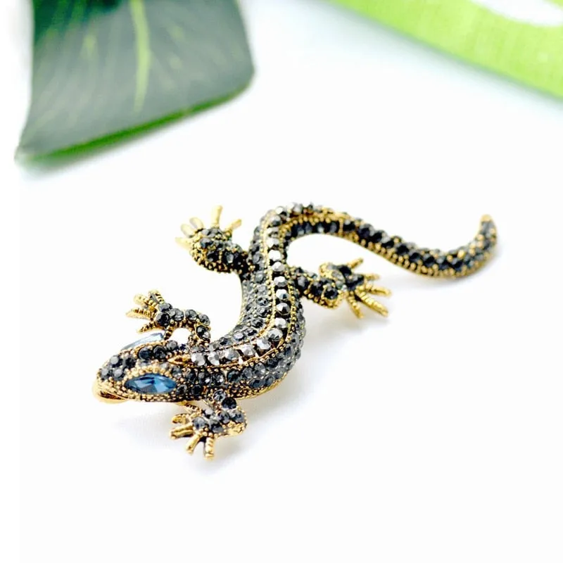 Funny Lizard Rhinestone Brooch Pin Women Geckos Party Dorcus Pin and Brooch
