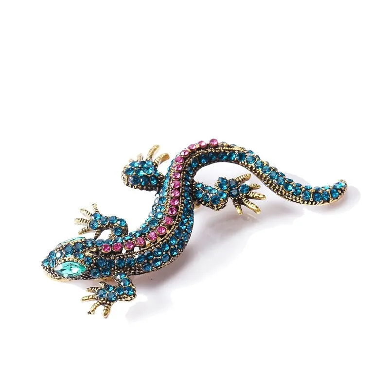 Funny Lizard Rhinestone Brooch Pin Women Geckos Party Dorcus Pin and Brooch