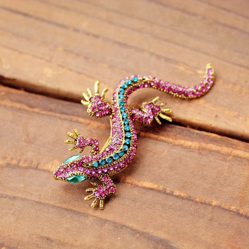 Funny Lizard Rhinestone Brooch Pin Women Geckos Party Dorcus Pin and Brooch