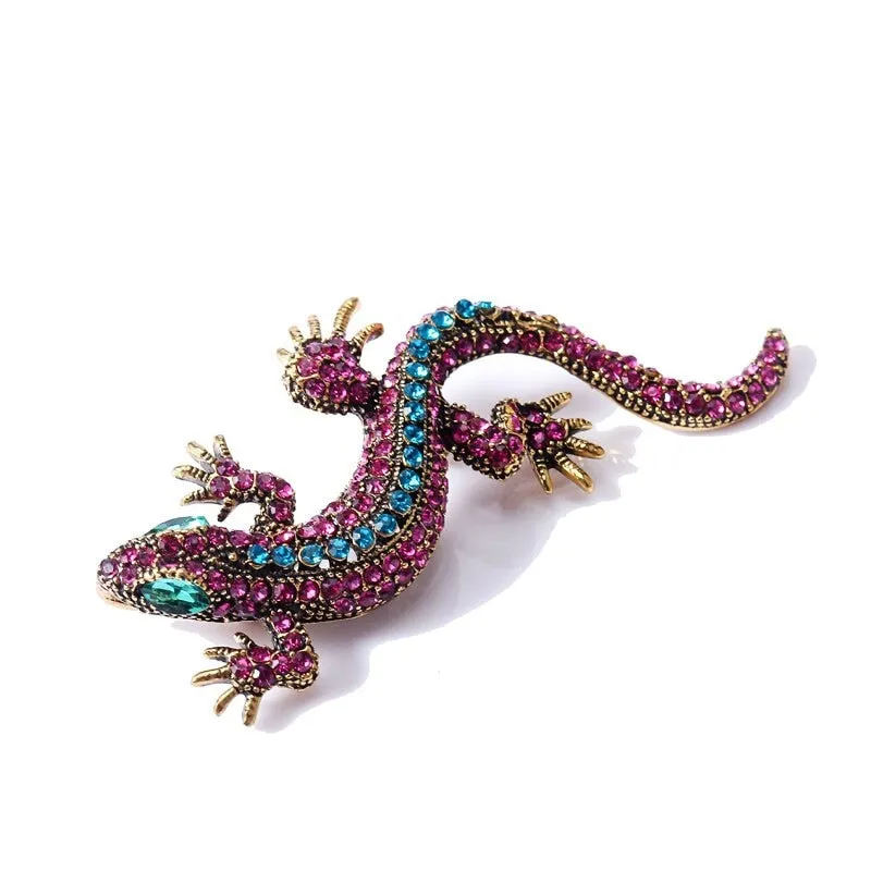 Funny Lizard Rhinestone Brooch Pin Women Geckos Party Dorcus Pin and Brooch
