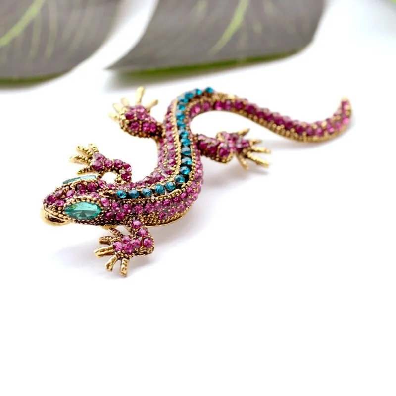 Funny Lizard Rhinestone Brooch Pin Women Geckos Party Dorcus Pin and Brooch