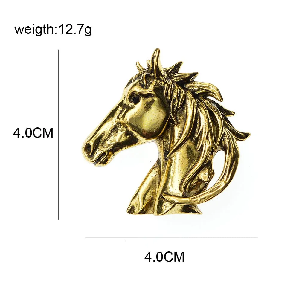Gold And Silver Color Horse Head Brooches For Men