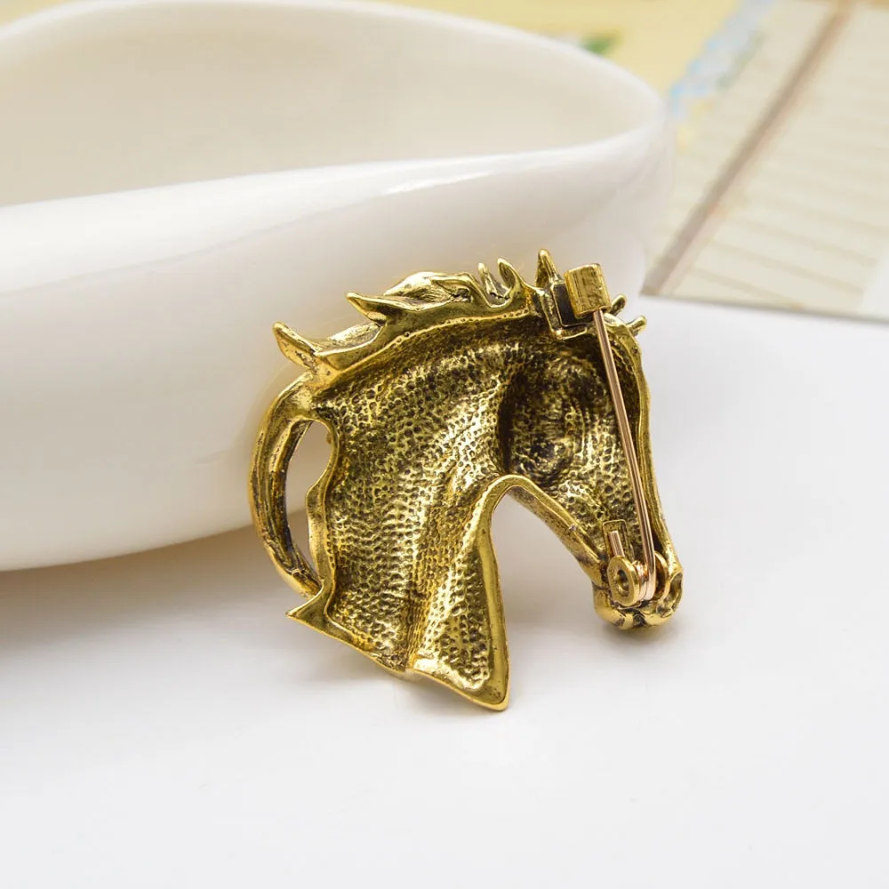 Gold And Silver Color Horse Head Brooches For Men