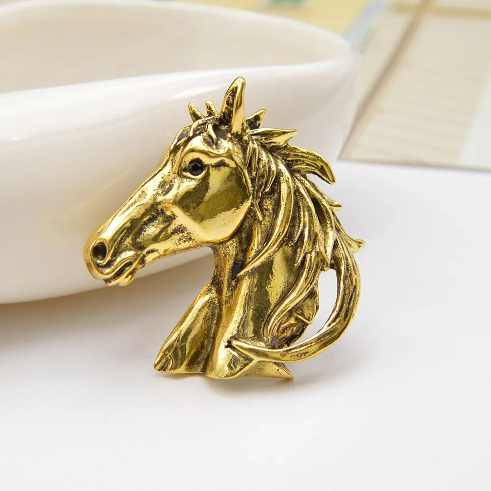 Gold And Silver Color Horse Head Brooches For Men