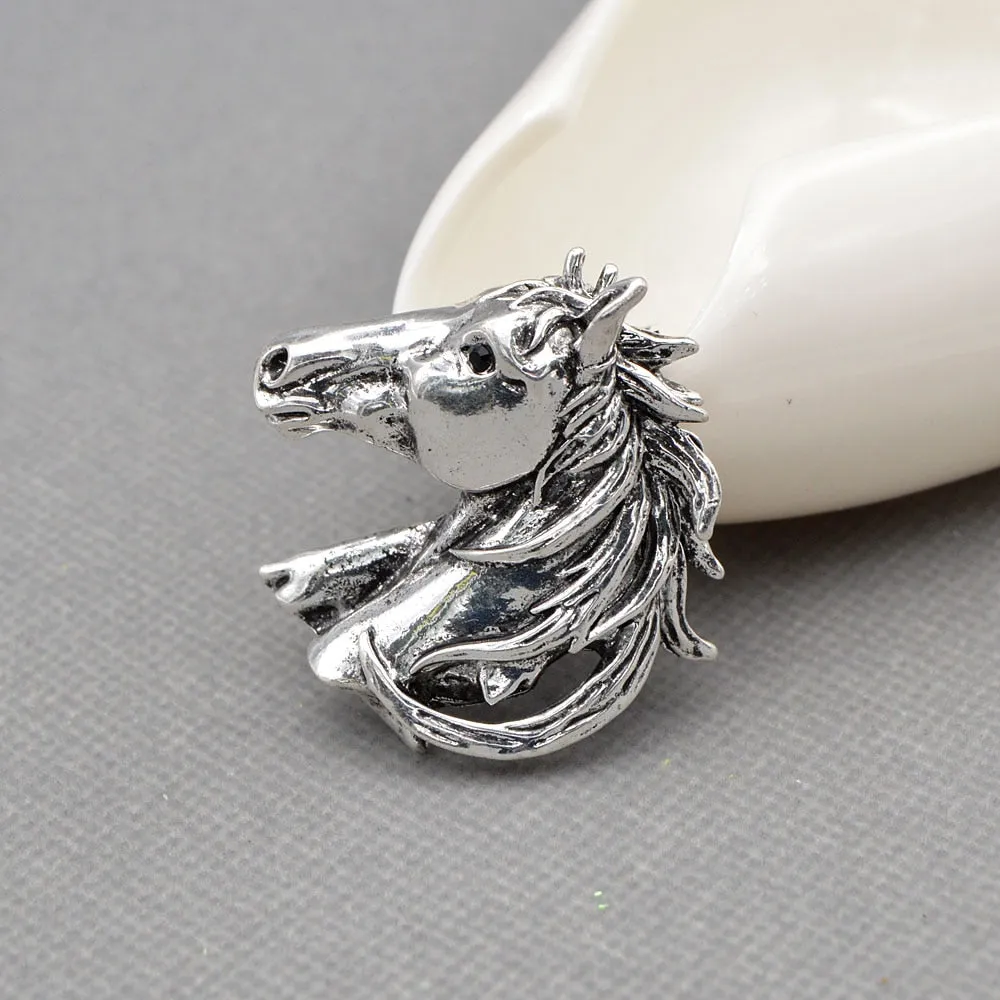 Gold And Silver Color Horse Head Brooches For Men