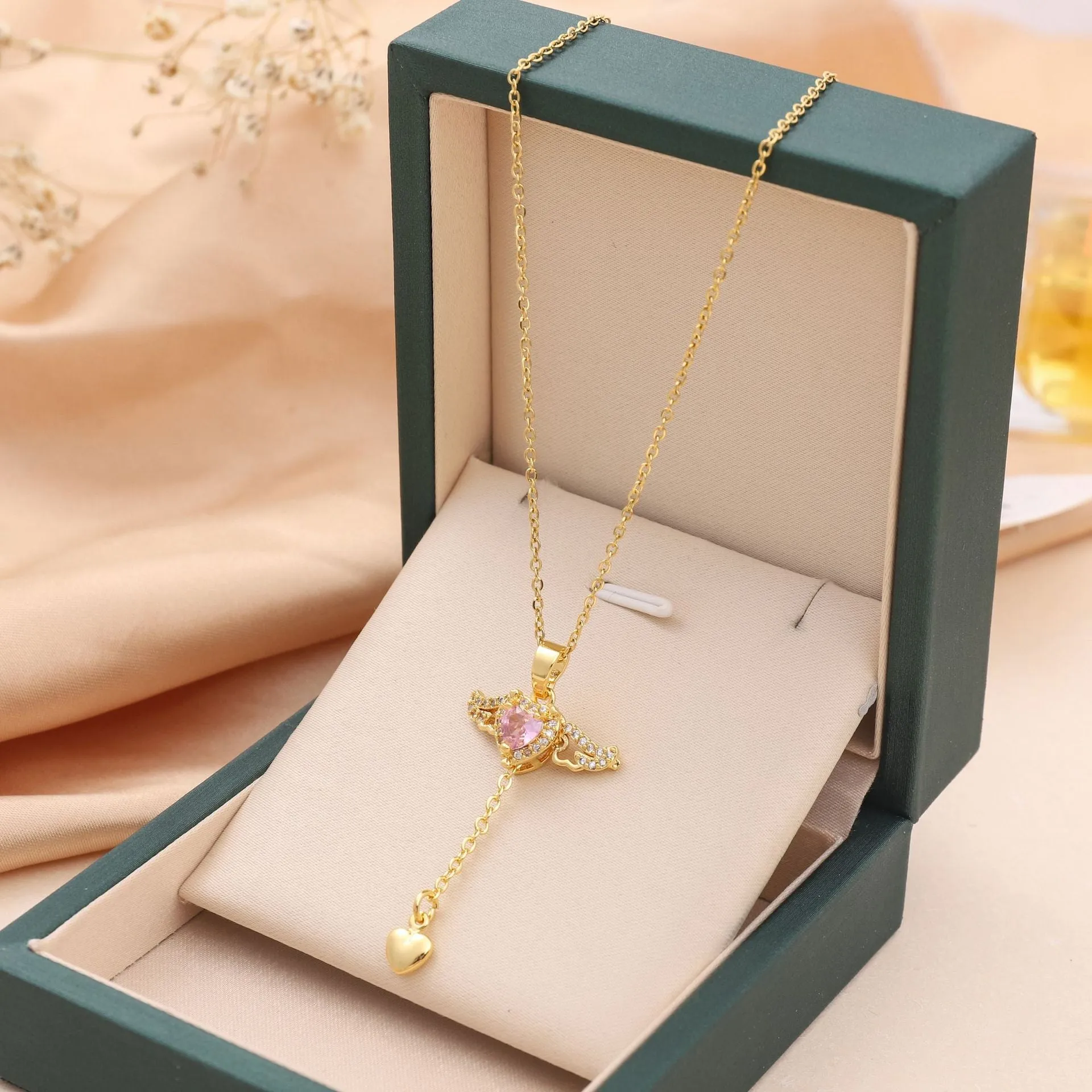 Gold Color Cupid Angels Wings Pendant Necklace For Women