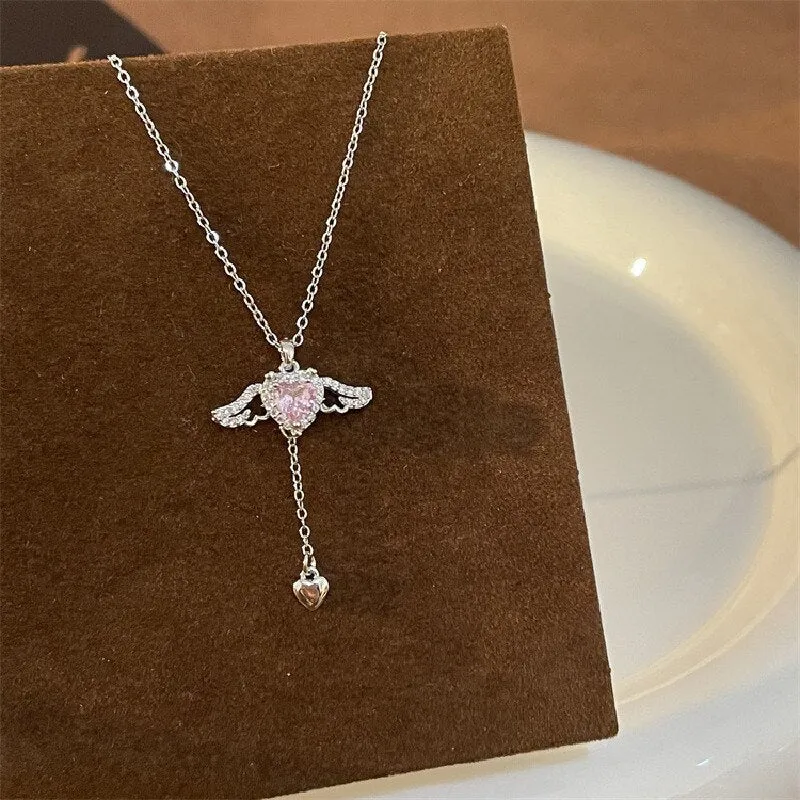 Gold Color Cupid Angels Wings Pendant Necklace For Women