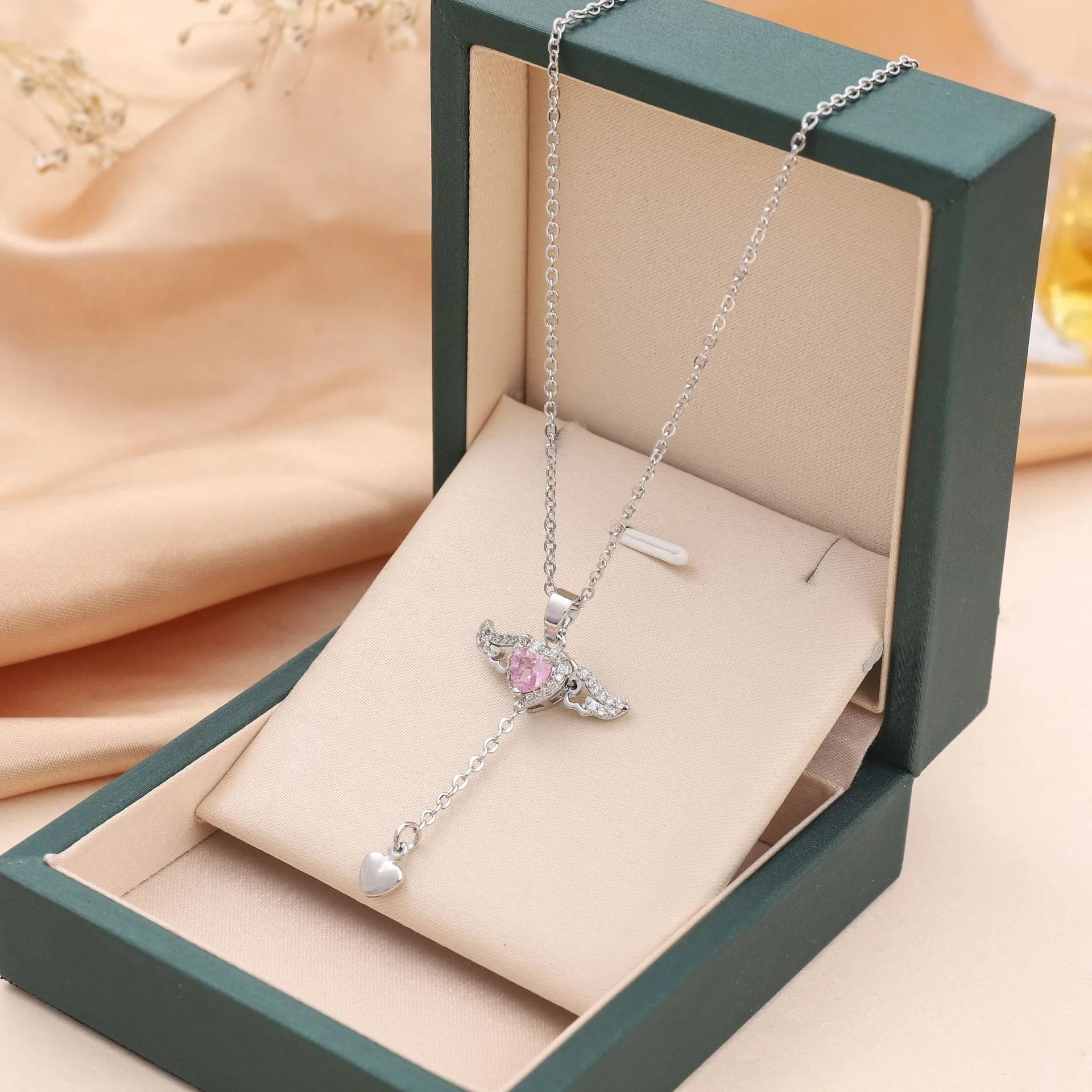 Gold Color Cupid Angels Wings Pendant Necklace For Women