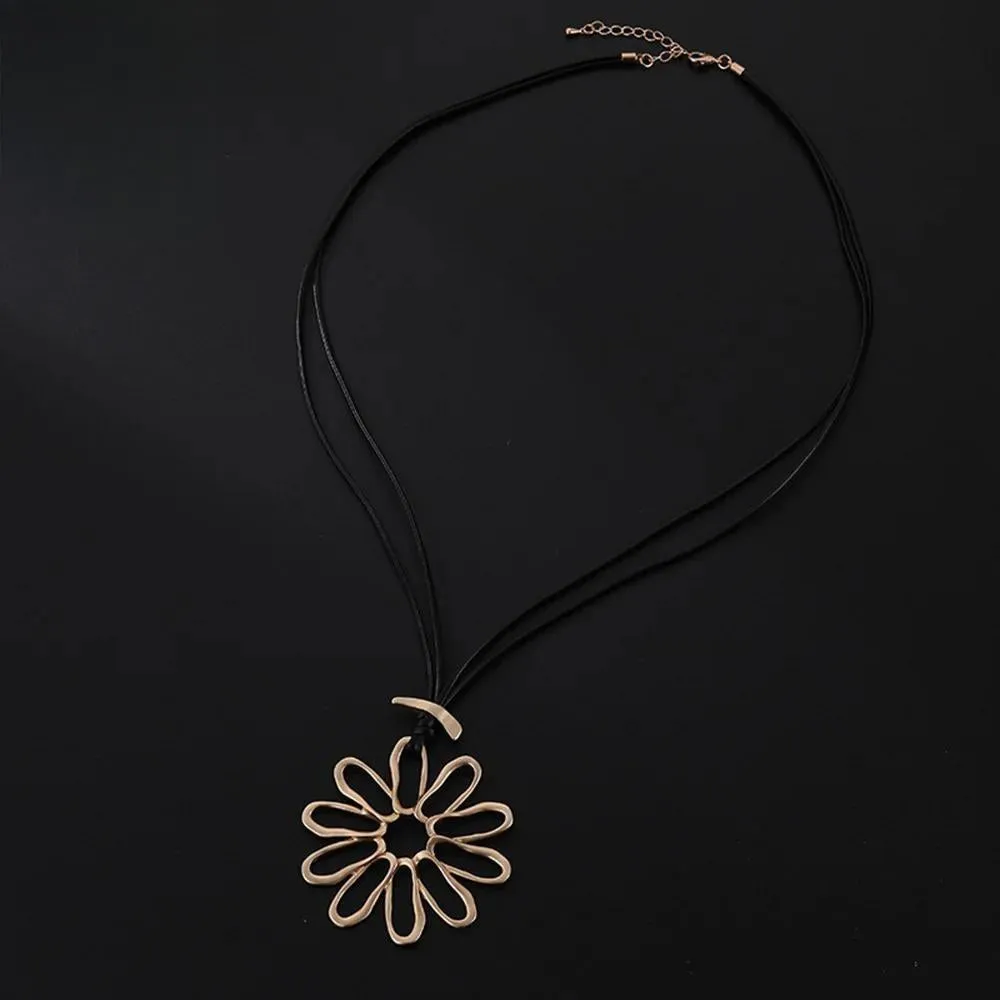 Gold Color Hollow Out Flower Necklace for Women
