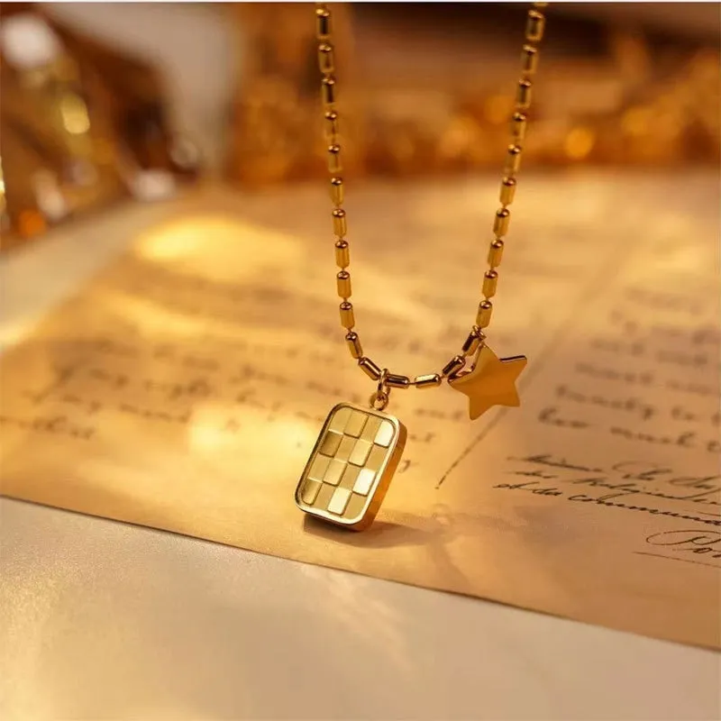 Gold Color No Fading Geoemtric Star Pendant Necklace For Women