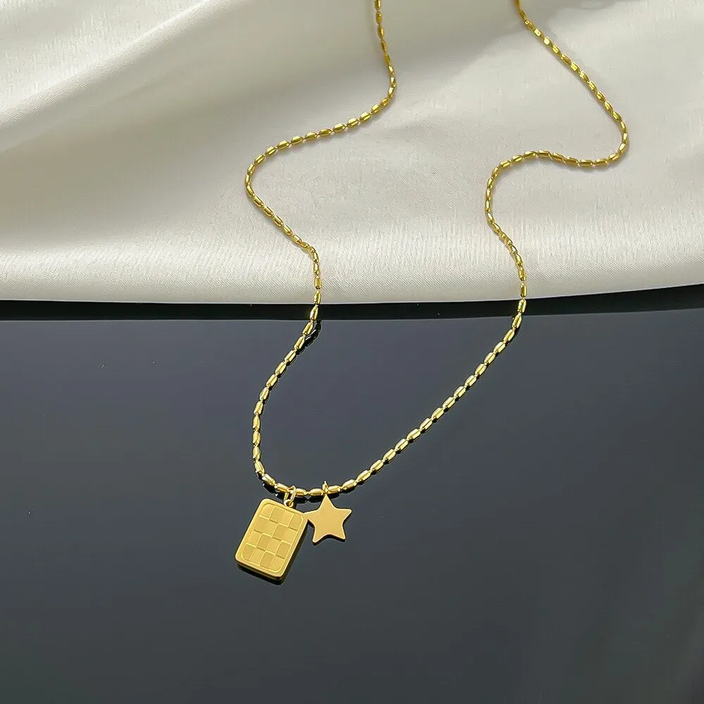 Gold Color No Fading Geoemtric Star Pendant Necklace For Women