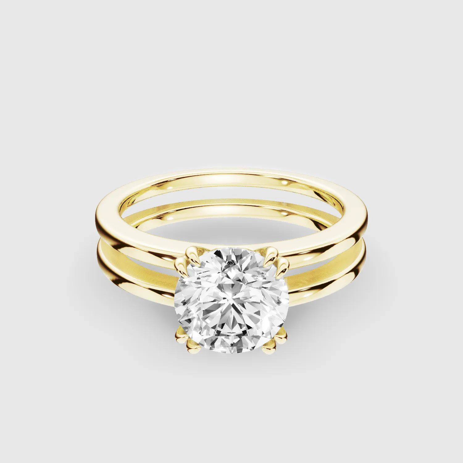 Gold Dual Shank Lab Grown Diamond Solitaire Ring-Round