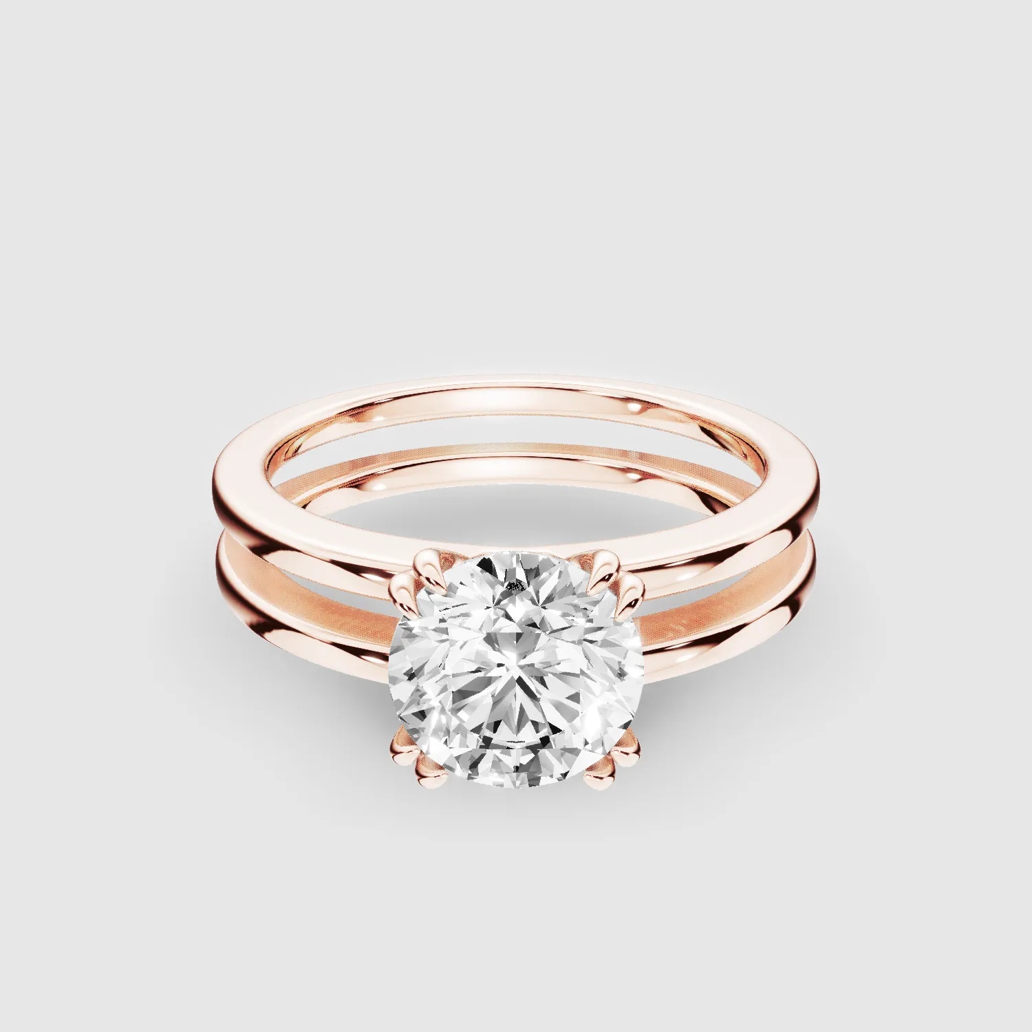 Gold Dual Shank Lab Grown Diamond Solitaire Ring-Round