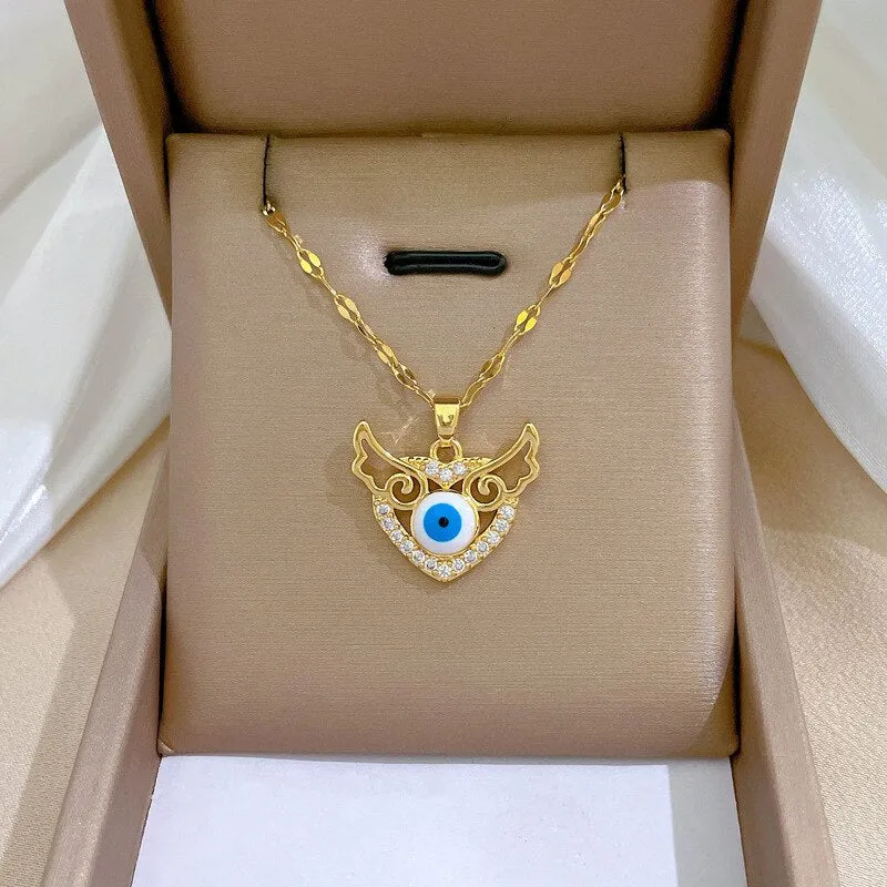 Gold Plated Zircon Evil Eye Pendant Necklace For Women