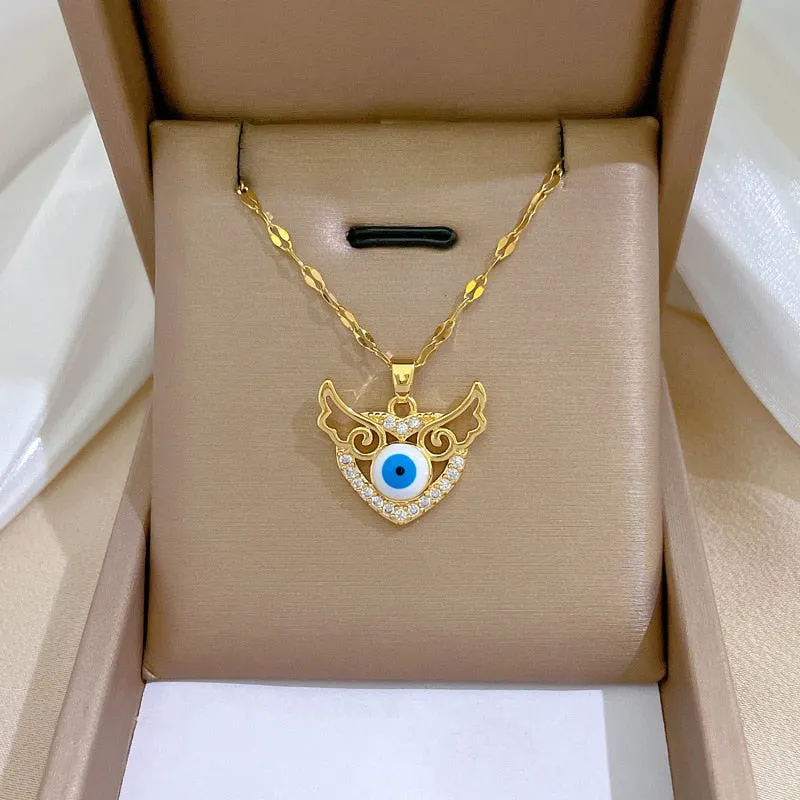 Gold Plated Zircon Evil Eye Pendant Necklace For Women