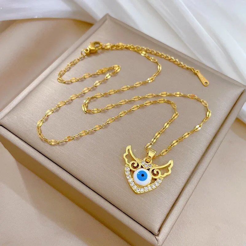 Gold Plated Zircon Evil Eye Pendant Necklace For Women