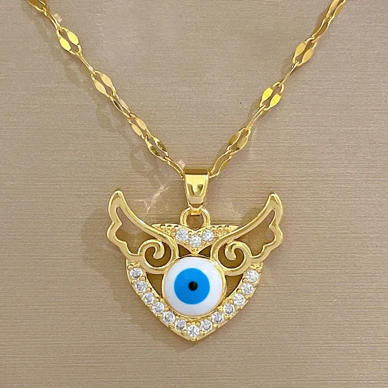 Gold Plated Zircon Evil Eye Pendant Necklace For Women