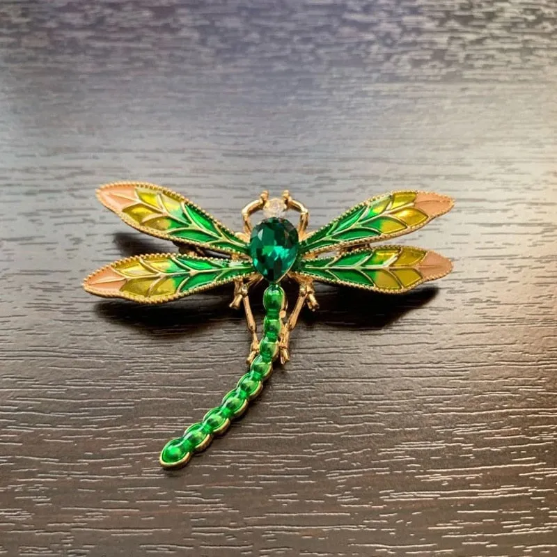 Green Crystal Enamel Dragonfly Brooches For Women And Men
