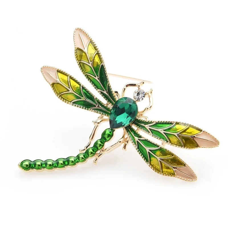 Green Crystal Enamel Dragonfly Brooches For Women And Men