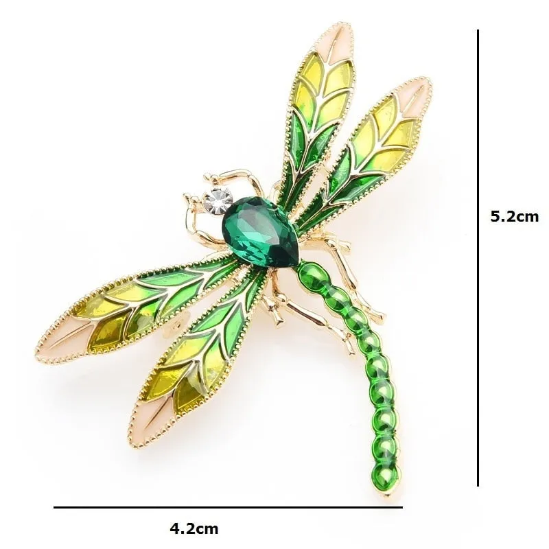 Green Crystal Enamel Dragonfly Brooches For Women And Men