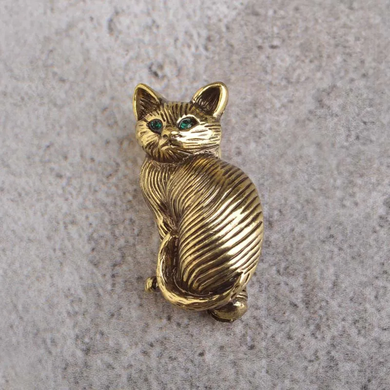 Green Crystal Eyes Cat Brooches