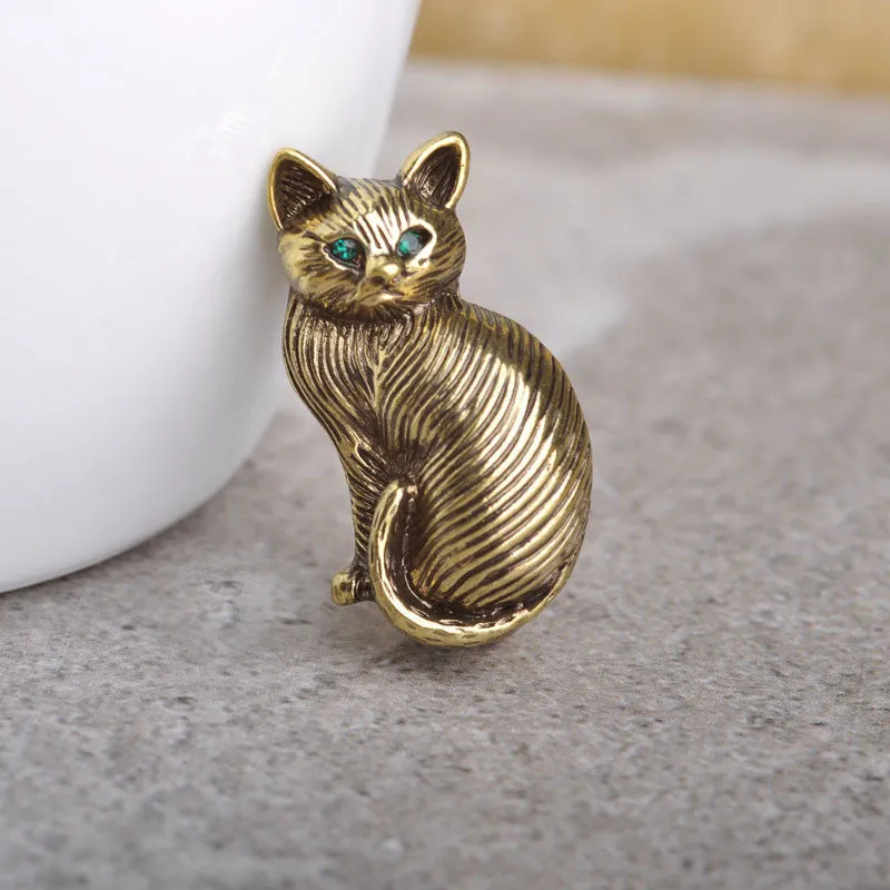 Green Crystal Eyes Cat Brooches