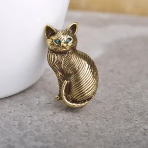 Green Crystal Eyes Cat Brooches