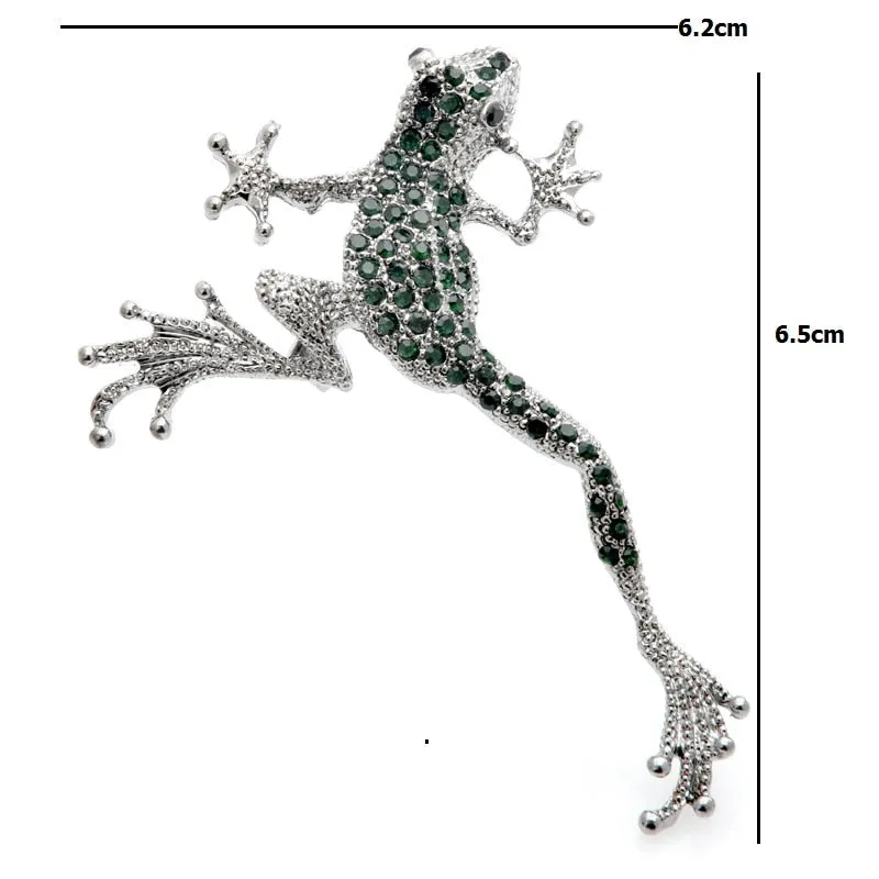 Green Rhinestone Frog Brooches Metal Lovely Jumping Frog Animal Brooch