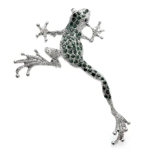 Green Rhinestone Frog Brooches Metal Lovely Jumping Frog Animal Brooch