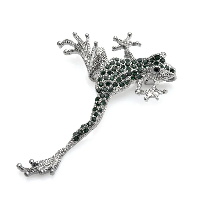 Green Rhinestone Frog Brooches Metal Lovely Jumping Frog Animal Brooch