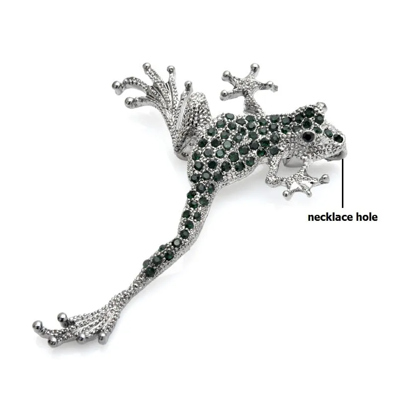 Green Rhinestone Frog Brooches Metal Lovely Jumping Frog Animal Brooch