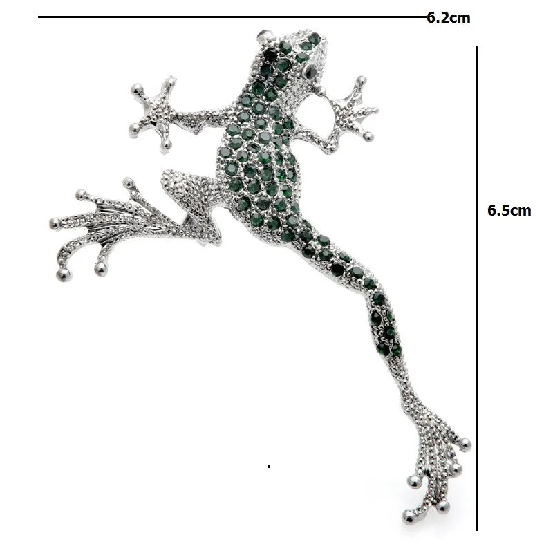 Green Rhinestone Frog Brooches Metal Lovely Jumping Frog Animal Brooch