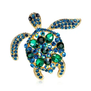Green Rhinestone Sea Turtle Animal Brooch Pins For Women