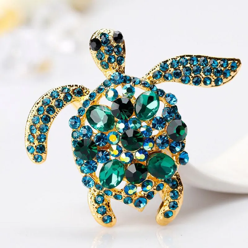 Green Rhinestone Sea Turtle Animal Brooch Pins For Women