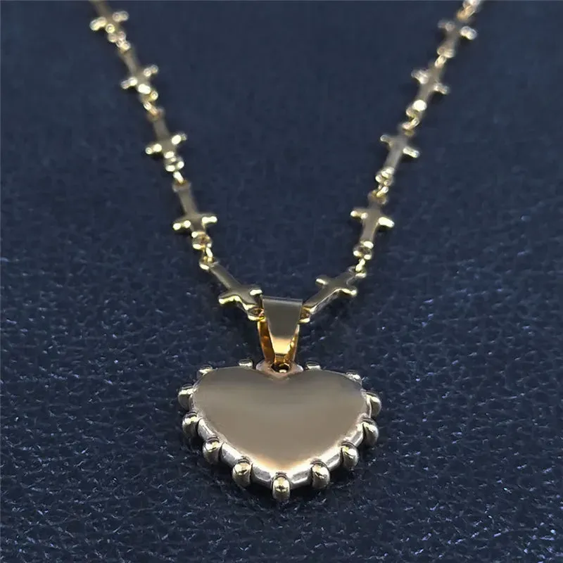 Gross Heart Stainless Steel Small Choker Necklace Women/Men Gold Color Statement Necklace