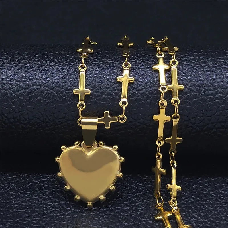 Gross Heart Stainless Steel Small Choker Necklace Women/Men Gold Color Statement Necklace