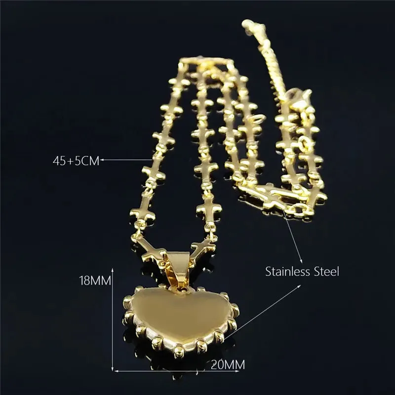 Gross Heart Stainless Steel Small Choker Necklace Women/Men Gold Color Statement Necklace