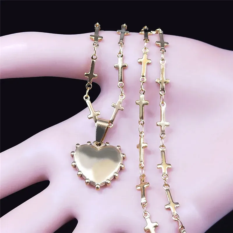 Gross Heart Stainless Steel Small Choker Necklace Women/Men Gold Color Statement Necklace